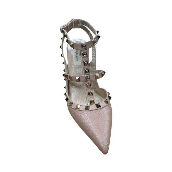 VALENTINO GARAVANI Rockstud Beige Pebbled Leather Caged Pumps Heels Size 38.5 US - Picture 9 of 12
